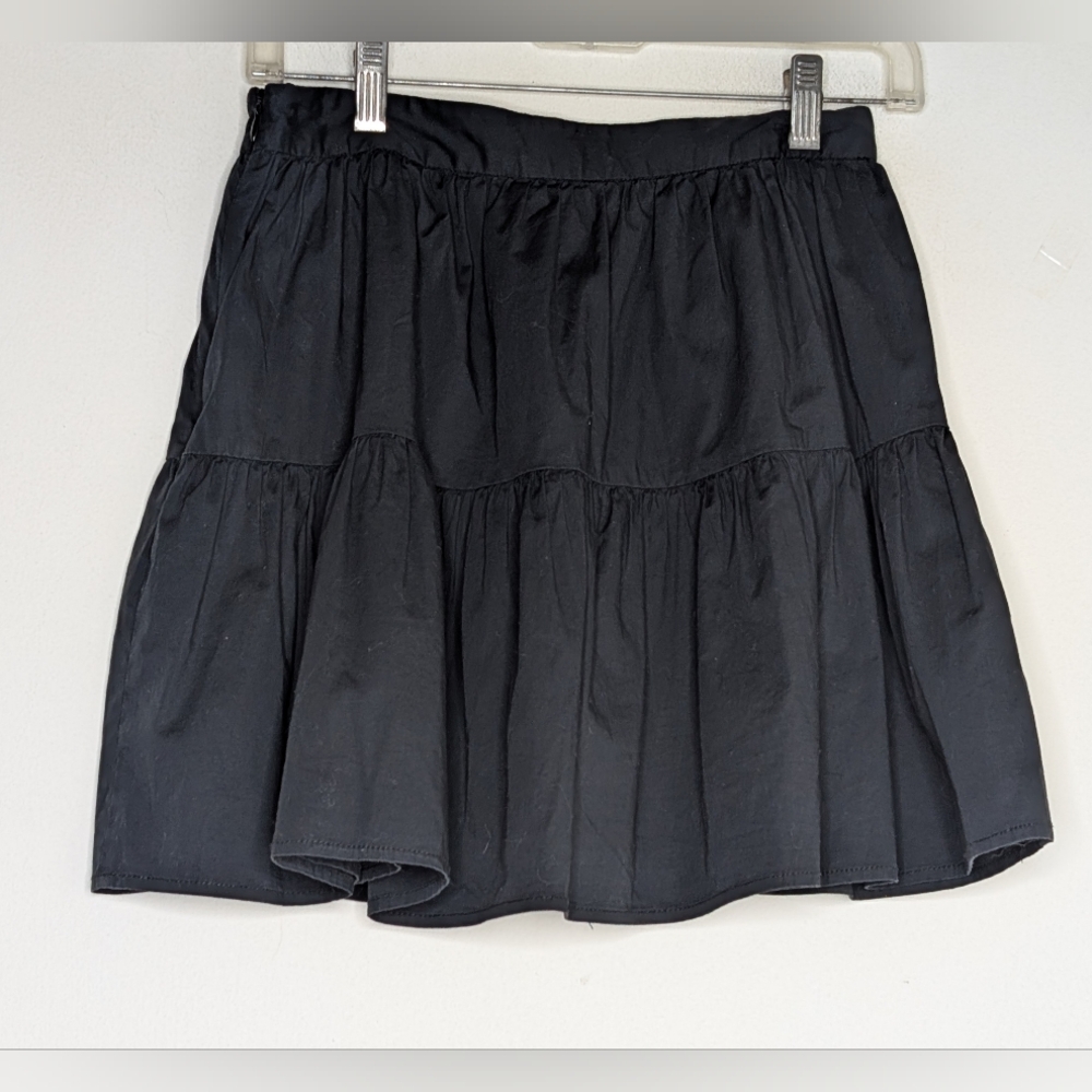 STAUD Mini Sea Skirt Black Tiered Cotton Poplin - Picture 5 of 7